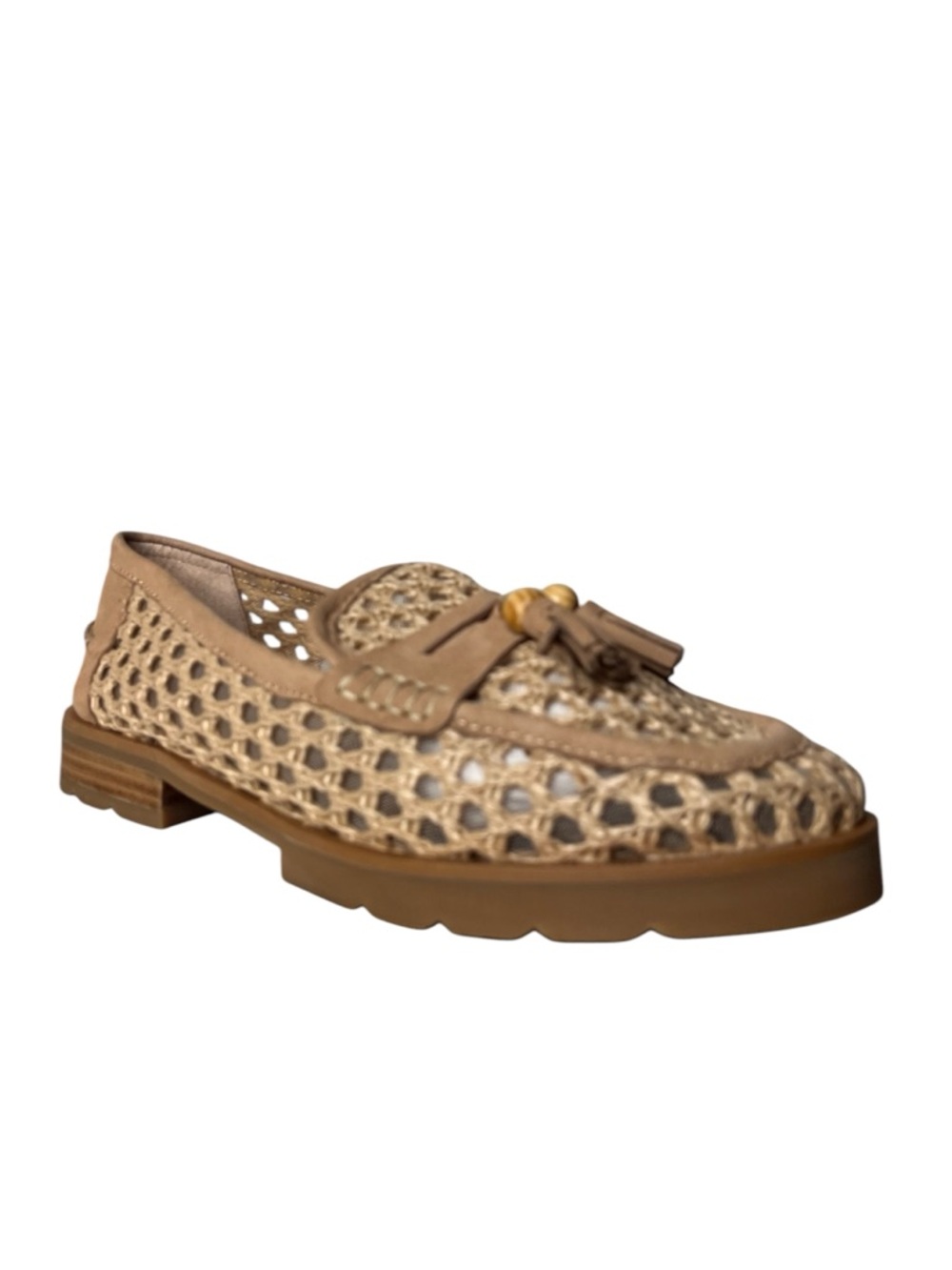 Donald J. Pliner Tan Woven Leather Tassel Loafers